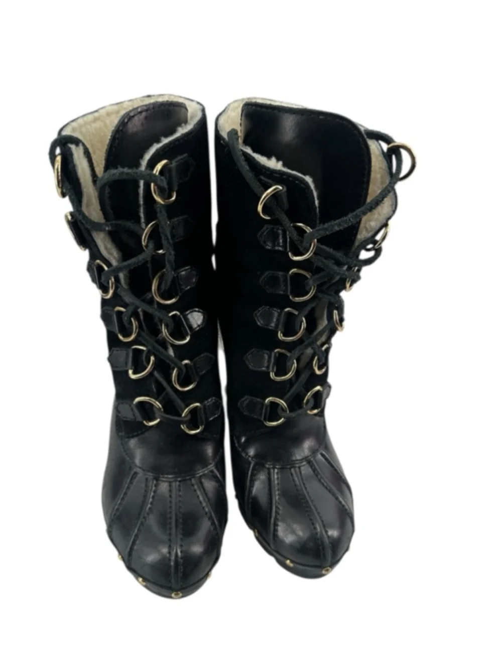 Michael Kors winter warrior clog boots Black leather shearling lined heeled sz 8